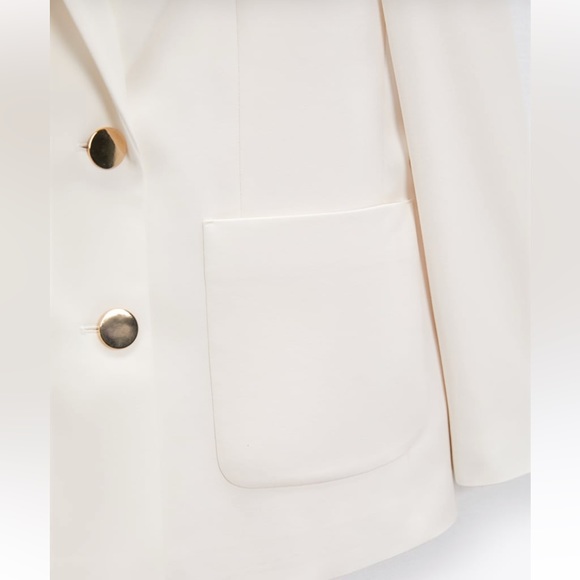 NWT ZARA BLAZER WITH PATCH POCKETS OYSTER WHITE SIZE S NWT - Picture 9 of 9